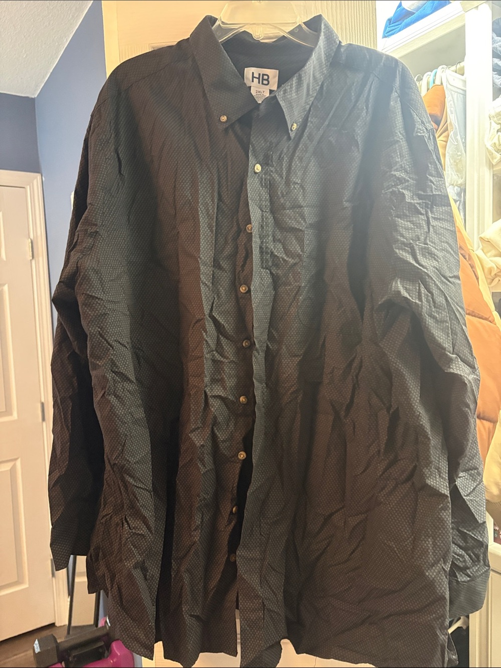 HBCali Men's Black Button-Front Shirt Jacket with Subtle Dot Pattern